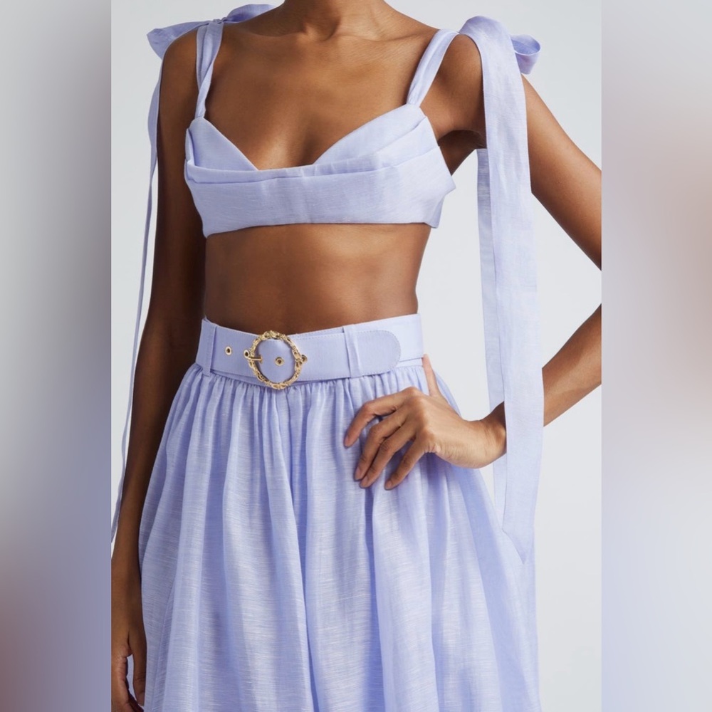 NWT Zimmermann Bow Tie Straps Linen & Silk Bustier Crop Top in Periwinkle 1 US6 - Picture 11 of 17